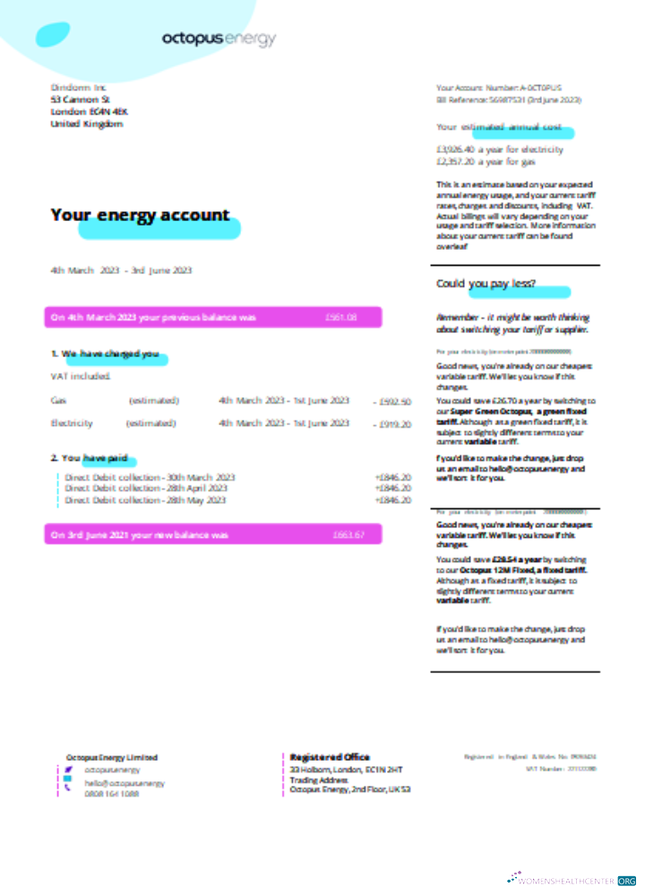 Download Octopus Energy utility business bill SCR page 1 Photoshop template